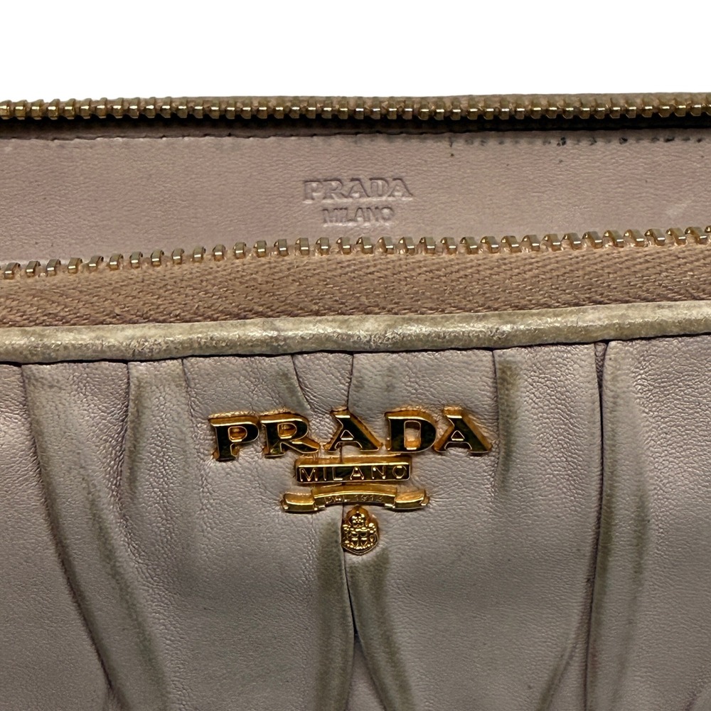 Prada Gaufre Nappa Leather Zip Around Wallet Beige‎ Gold Tone - Picture 2 of 13